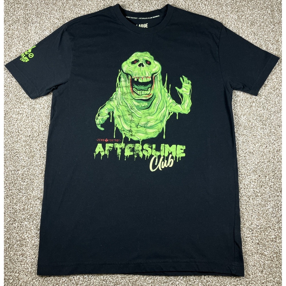 Zero Foxtrot Afterslime Club Men's Size Large Black T Shirt Ghostbusters Slimer
